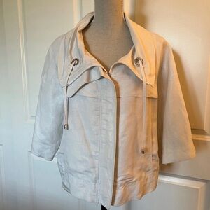 Sandro linen blend high collar full zip sport coat jacket size small white